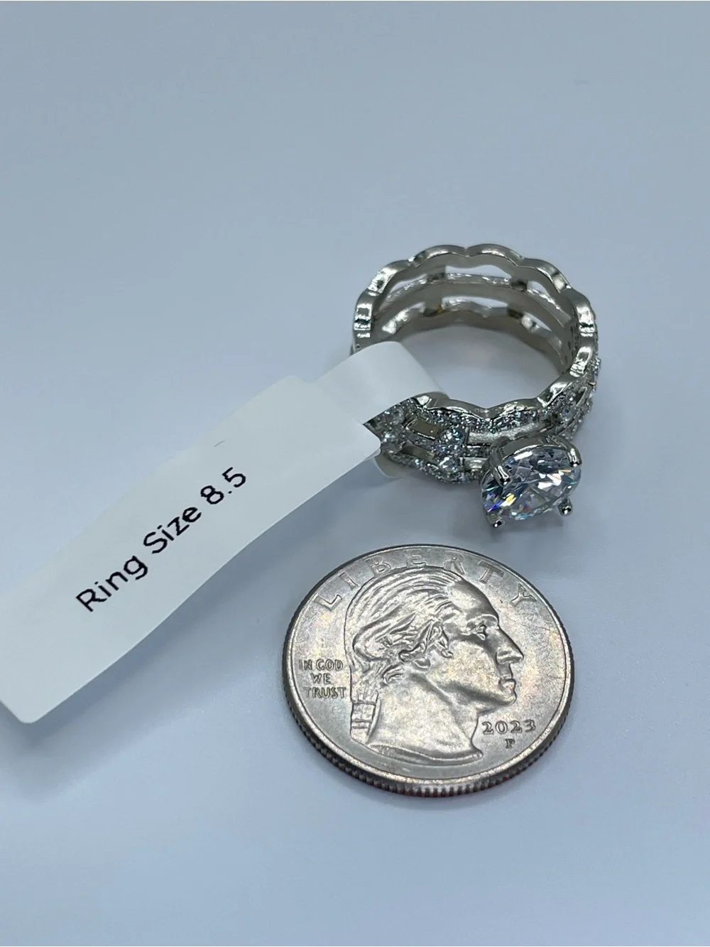 Swarovski Crystal Elements White Crystal Wide Band Ring Sz 8.5 Statement Bridal